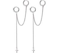 Boucles d'oreilles à tige pour femme, en argent sterling, style vintage, avec chaîne croisée et longue pampille