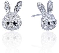 Boucles d'oreilles à tige pour femmes, en argent sterling, motif lapin en zircon blanc brillant, adorables animaux