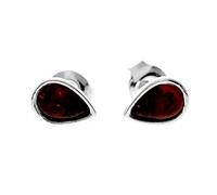 Boucles d'oreilles à tige rondes en argent sterling 925 avec cœurs en véritable ambre de la Baltique Cognac AA013