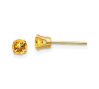 Boucles d'oreilles à tige rondes en or jaune 14 carats avec citrine de novembre 4 x 4 mm de large pour femme