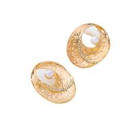 Boucles d'oreilles à tige surdimensionnées dorées pour femme, boucles d'oreilles vintage bohème martelées avec strass en cristal, grandes boucles d'oreilles ovales géométriques abstraites creuses des