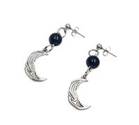 Boucles d'oreilles à tige tendance style punk ornées de perles et de lunes en acier pour un ajustement confortable, boucles d'oreilles punk avec perles décoratives pour femme, One Size, Comme décrit