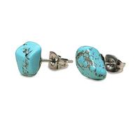Boucles d'oreilles à tige turquoise pour femme, petites boucles d'oreilles tibétaines en pierre précieuse brute bleue avec tige en acier inoxydable, bijoux bohème occidentaux hypoallergéniques pour