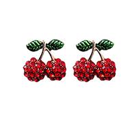Boucles d'oreilles à tige verticale en forme de cerise rouge pour femmes et filles - Boucles d'oreilles à tige en argent S925 pour femme - Boucles d'oreilles à tige douces pour éclairer les boucles