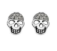 Boucles d'oreilles à tige Zenvie en argent sterling avec cristaux, 8 mm x 10 mm, en forme de tête de mort, coffret cadeau, argent 925