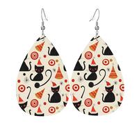 Boucles d'oreilles abstraites avec imprimé chat de Noël pour femme, boucles d'oreilles tendance en cuir en forme de larme pour femme, bijoux tendance et colorés