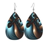 Boucles d'oreilles abstraites bleues et marron pour femme en cuir en forme de larme - Boucles d'oreilles pendantes double face légères pour femme - Accessoires d'oreille tendance - Cadeau