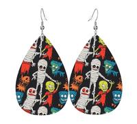 Boucles d'oreilles abstraites d'Halloween pour femme, boucles d'oreilles tendance en cuir en forme de larme pour femme, bijoux tendance et colorés