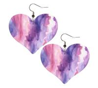 Boucles d'oreilles abstraites en cuir violet aquarelle pour femme - Boucles d'oreilles pendantes légères en forme de cœur - Bijoux cadeaux