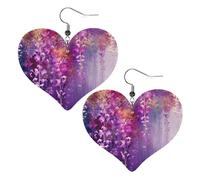 Boucles d'oreilles abstraites violettes en forme de fleur pleureuse, collection de styles quotidiens | Boucles d'oreilles légères en cuir hypoallergénique pour femme, bijoux en forme de cœur, boucles
