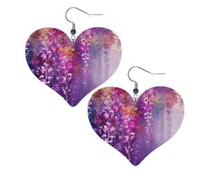 Boucles d'oreilles abstraites violettes en forme de fleur pleureuse, collection de styles quotidiens | Boucles d'oreilles légères en cuir hypoallergénique pour femme, bijoux en forme de cœur, boucles