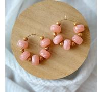 Boucles d'oreilles acier inoxydable créoles avec perles vieux rose rita