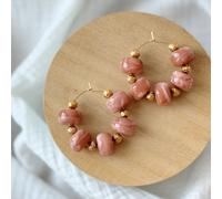 Boucles d'oreilles acier inoxydable créoles avec perles violine rita