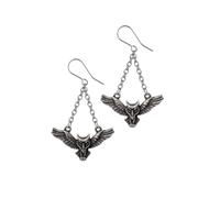 Boucles d'oreilles Alchemy England - Noctis Athena Gothic Owl Moon Pendantes en étain