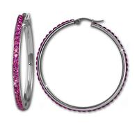Boucles Doreilles Amello Créoles Acier Inoxydable 50mm Zircones Scintillantes Fuchsia Esos05p