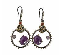 Boucles d'oreilles Améthyste Cornaline 8x10mm 4mm 2mm - Argent 925 Plaqué Or Jaune Rhodié Noir - Cluster de Pierres Précieuses Pendantes Style - Boucles d'Oreilles Pendantes Élégantes Femme, 8x10, 4