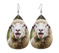 Boucles d'oreilles amusantes en forme de tête de mouton coquine pour femme - Boucles d'oreilles pendantes double face en cuir - Légères - Accessoires d'oreilles tendance - Cadeau d'anniversaire