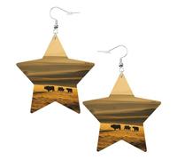 Boucles d'oreilles amusantes en forme de vache des Highlands pour femme, boucles d'oreilles pendantes en forme d'étoile étincelante, bijoux tendance pour soirée, One Size, Cuir