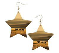 Boucles d'oreilles amusantes en forme de vache des Highlands pour femme, boucles d'oreilles pendantes en forme d'étoile étincelante, bijoux tendance pour soirée, One Size, Cuir