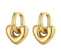 Boucles d'oreilles amusantes pour femme - Petites boucles d'oreilles créoles tendance avec 1 paire de boucles d'oreilles en forme de cœur en acier inoxydable plaqué or avec pendentif - Bagues