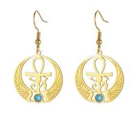 Boucles d'Oreilles Anciennes Égypte - Ankh, Croix Oeil d'Horus, Clé de Vie, Scarabée, Déesse Isis - Amulette Bijoux Religieux pour Femmes