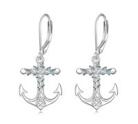 Boucles d'oreilles ancre en argent sterling - Boucles d'oreilles pendantes nautiques - Volant - Fil océan - Thème nautique - Cadeau pour femme et fille, 18mm, Argent sterling, Zircone cubique