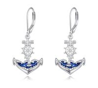Boucles d'oreilles ancre en argent sterling - Boucles d'oreilles pendantes nautiques - Volant - Fil océan - Thème nautique - Cadeau pour femme et fille, 18mm, Argent sterling, Zircone cubique