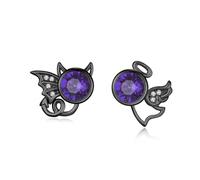 Boucles d'oreilles ange et diable en argent sterling 925 avec pierre de lune - Hypoallergéniques - Boucles d'oreilles de Noël pour filles et femmes, Argent