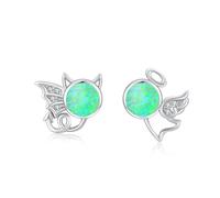 Boucles d'oreilles ange et diable en argent sterling 925 avec pierre de lune - Hypoallergéniques - Boucles d'oreilles de Noël pour filles et femmes, Argent, Zircone cubique