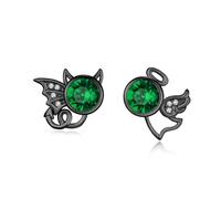 Boucles d'oreilles ange et diable en argent sterling 925 avec pierre de lune - Hypoallergéniques - Boucles d'oreilles de Noël pour filles et femmes, Argent