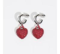 Boucles d'oreilles anneau argentées cœur cristaux rouges UN