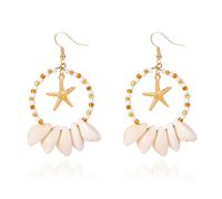 Boucles d'oreilles anneau de perle de style bohème, avec une forme d'étoile de mer et un pendentif en forme de coquille, adapté pour l'usure quotidienne des femmes et des vacances à la plage