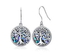 Boucles D'oreilles Arbre de Vie en Argent Sterling 925, Boucles D'oreilles Pendantes pour Femme, Coquille D'ormeau, Cadeaux de Bijoux pour Femmes Maman Filles