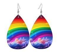 Boucles d'oreilles arc-en-ciel pour femme en cuir en forme de goutte d'eau double face légères accessoires d'oreille bijoux tendance cadeau d'anniversaire