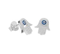 Boucles d'Oreilles Argent 925-000 Rhodié - Main de Fatma Pavée de Zirconiums - L'ATELIER D'AZUR - Clou - Puce