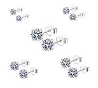 Boucles d'oreilles Argent 925 5 paires Clous d'oreilles Argent 3-7MM avec Diamant Boucles d'oreilles en Argent pour Femme Fille Homme