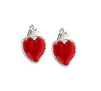 Boucles d'oreilles argent 925 coeur ex-voto rouge émaillé petit