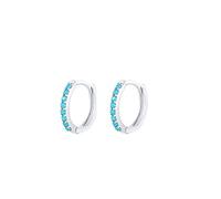 Boucles d'Oreilles Argent 925 Femme, Créoles Incrustées d'Oxydes de Zirconium Couleur Argent Turquoise 9mm