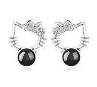 Boucles d'oreilles argent 925 puces perle noir Hello