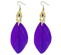 Boucles d'Oreilles Argent d'oreilles de style Retro Fashion Leaves Long Feather Beach Holiday Style féminines (Purple,One Size)