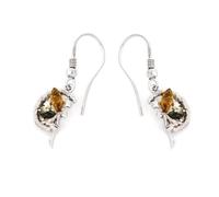 Boucles d'oreilles Argent 'Fée Clochette' ambre 2 tons (rhodié) - 18x10 mm [R3702]