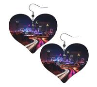 Boucles d'oreilles Atlanta illuminées la nuit en cuir avec pendentif en forme de cœur élégant et léger pour femmes et filles, taille unique, cuir, sans pierre précieuse