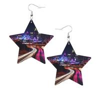 Boucles d'oreilles Atlanta illuminées la nuit en cuir avec pendentif étoile élégant et léger pour femmes et filles, taille unique, cuir, sans pierre précieuse