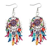 Boucles d'oreilles attrape-rêves, plumes acryliques légères, boucles d'oreilles attrape-rêves bohème avec motif Web floral vintage pour femmes et filles - pour femmes