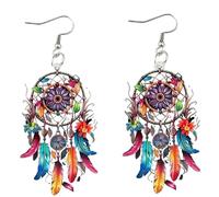 Boucles d'oreilles attrape-rêves, plumes acryliques légères, boucles d'oreilles attrape-rêves Boho avec design Web floral vintage pour femmes et filles Dreamcatcher