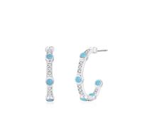 Boucles d'oreilles Au375 en or blanc véritable avec turquoise bleue, en forme de C, Or blanc 9 carats (375), Turquoise Moissanite
