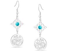 Boucles d'oreilles avec nœud de Sorcière et Pentagramme Tétragrammaton nœud Celtique Turquoise Pendentif avec le nom de Dieu Protection Sorcellerie Païenne Bijoux pour Femmes