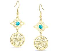 Boucles d'oreilles avec nœud de Sorcière et Pentagramme Tétragrammaton nœud Celtique Turquoise Pendentif avec le nom de Dieu Protection Sorcellerie Païenne Bijoux pour Femmes