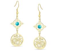 Boucles d'oreilles avec nœud de sorcière et pentagramme tétragrammaton nœud celtique turquoise pendentif avec le nom de Dieu protection sorcellerie païenne bijoux pour femmes