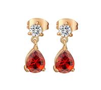 Boucles d'Oreilles Avec Pendante Goutte d'Eau Zirconium Rouge, Plaqué Or Scintillant Femme